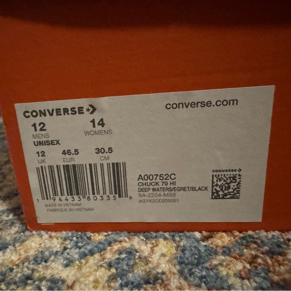 New Converse Blue High-Top Sneakers Size 12 CHUCK 70 HI DEEP WATERS/EGRET/BLACK - Picture 13 of 13